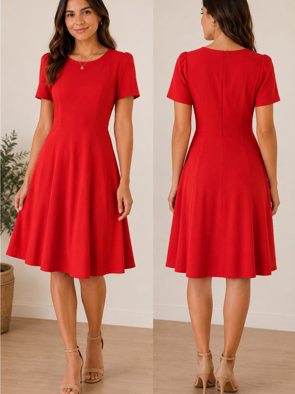 Vtg Liz Claiborne Red Dress Size 8 Shoulder Pads Short Sleeve Fit & Flare